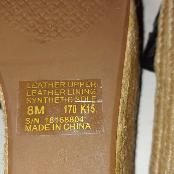 Tory Burch Black Perforated Slide Leather Espadrille Wedge Sandals Size 8 - Picture 9 of 10